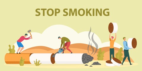 Fototapeta premium Tobacco Smoking Addiction Stop Flat Vector Concept
