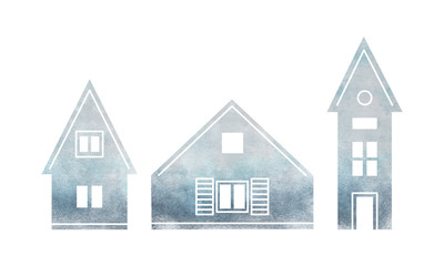 Scandinavian houses. Hand painted image.
