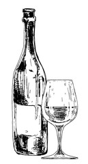 Bottle of wine with glass