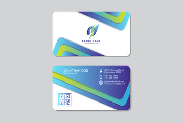 Clean Modern Flat Gradient Style blue Corporate Business Card, identity. Hexagon logo design. paper cut concept.