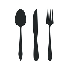Knife, fork and spoon isolated on white background. Vector illustration.