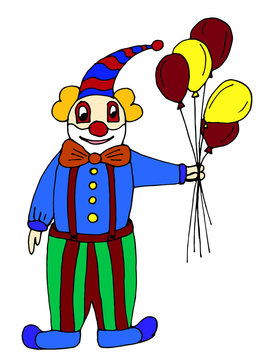 Circus clown with a ball. Colorful hand-drawn vector illustration