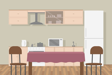 Table and kitchen set. Vector illustrator.