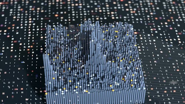 Wave function visualization. Science fiction or futuristic technology concept. Seamless loop 3D render animation with depth of field
