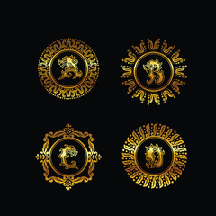 vector set of Dragon initial crest labels