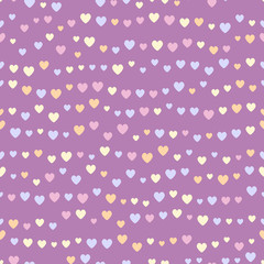 Seamless pattern of small pastel hearts on a dark pink background