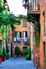Romantic corner in a quiet and cozy street of Trestevere, in Rome