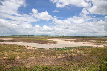 Huay Saneng reservoir, the main source of tap water production in Surin province, is at a record low level. Thailand.