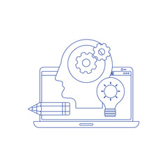 creative process, improving products and services, market research and analysis, brainstorming, planning, design development. Concept of line icon