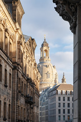 Naklejka na ściany i meble The center of Dresden historical district, Frauenkirche - the Church of the Virgin Mary, Germany.