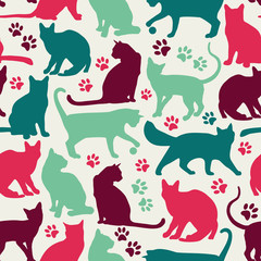 Seamless pattern of nicecolors cats background illustration