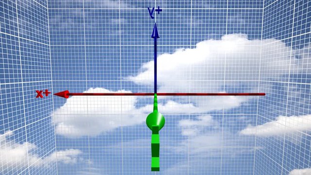 Time lapse of the reference system of the three-dimensional space of the Cartesian axes, on a sky background