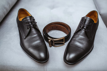 Gray men's shoes, isolated on a white background.