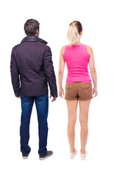 Back view of couple. beautiful friendly girl and guy together.