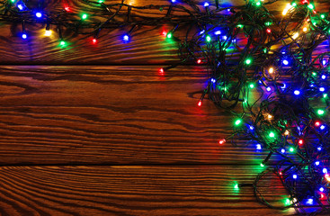 Christmas lights and vintage wood