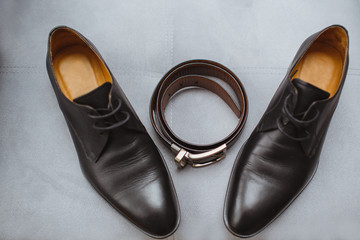 Gray men's shoes, isolated on a white background.