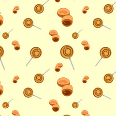 Candy caramel with filling and sticks.  vector candy pattern.