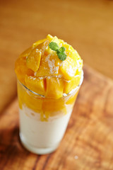 Mango fruit parfait in glass 