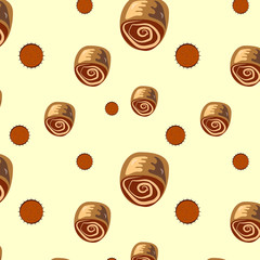 Chocolate cake with cream and ginger cookies. Pattern