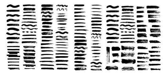 Painted grunge stripes set. Black labels, background, paint texture. Brush strokes vector. Handmade elements.