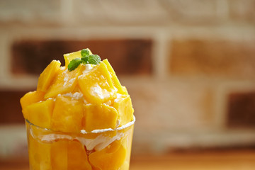 Mango fruit parfait in glass 