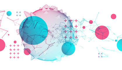 Abstract sphere background with plexus effect. 3D surface. © Alex