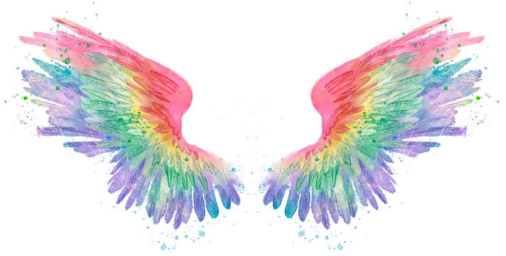 Rainbow watercolor spreaded wings, raster