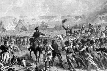 Battle of Fleurus, 1794. French revolutionary wars. Antique illustration, 1890. - obrazy, fototapety, plakaty