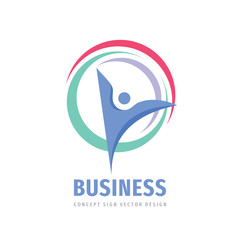 Business development - concept logo design. Abstract human character in ring creative vector sign.