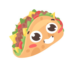 Cartoon drawing set of fast food emoji. Hand drawn emotional meal.Actual Vector illustration american cuisine. Creative ink art work mexican tacos