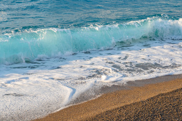 Beautiful Sea Splashing Wave on the Beach. Seascape.