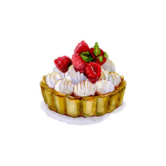 watercolor cake basket with berries and cream