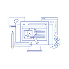 Web development and coding concept with flat design. Concept of line icon