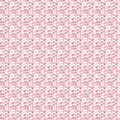 Background for valentines design. Pattern textile print with little pink hearts.