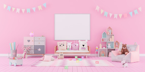Children's room interior design with pink pastel colors. Little girls room. 3d render 3d illustration