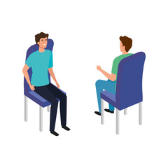 Fototapeta premium young men sitting in chairs avatar character icon vector illustration design
