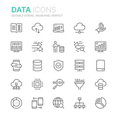 Collection of data related line icons. 48x48 Pixel Perfect. Editable stroke - obrazy, fototapety, plakaty