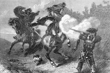 Death of Larochejacquelin. Henri de la Larochejaquelin. French politician. Born 1805, died 1867. Antique illustration. 1890.