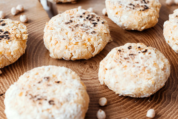 Chickpeas pancakes. Vegan cutlets. Healthy plant foods.