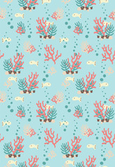seamless pattern with aquarium scenery. fish animal pattern. animal, natural, abstract backgrounds. cute hand drawn of nature wallpaper.