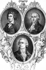 Fototapeta premium French revolution. Above, left: Antoine Thrysostome Quatremere de Quincy, archaeologist and architectural theorist. born 1755, died 1849. Above, right: Bernard Germain de Lacepede. Politician, music a