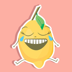 cartoon lemon vector image, sticker of cute lemon, funny character 