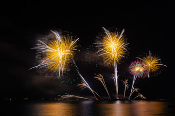 Fireworks display and showing of Pattaya International Fireworks Festival on Pattaya beach, Thailand.