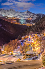 Small village on snowy mountain, Champagny en Vanoise
