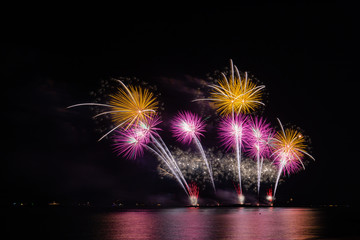 Fireworks display and showing of Pattaya International Fireworks Festival on Pattaya beach,...