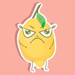 cartoon lemon vector image, sticker of cute lemon, funny character 