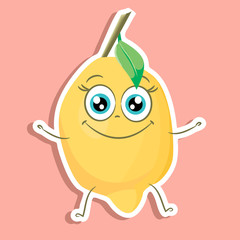 cartoon lemon vector image, sticker of cute lemon, funny character 