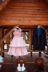 Pink wedding dress on mannequin