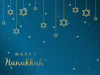 Hanukkah. Traditional Hanukkah holiday symbols. Star of David. Candles Minors. Blue background	