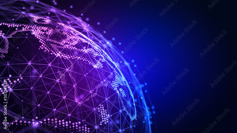 Canvas Prints connection lines around earth globe. background with light effect. global international connectivity